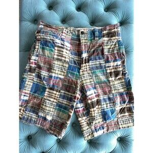 American Eagle Plaid Patchwork Jorts Shorts Longer Length size 34